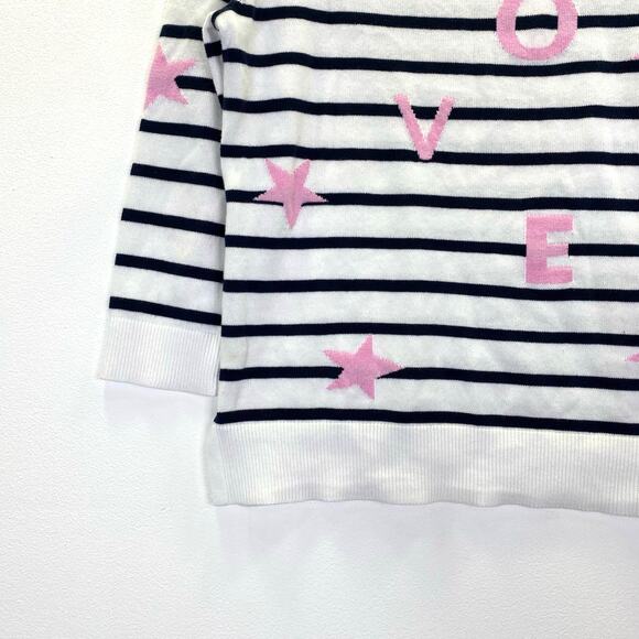 TRIBAL Breton Striped Nautical LOVE Sweater Womens S Blue Pink Coastal 4th July - Picture 4 of 10